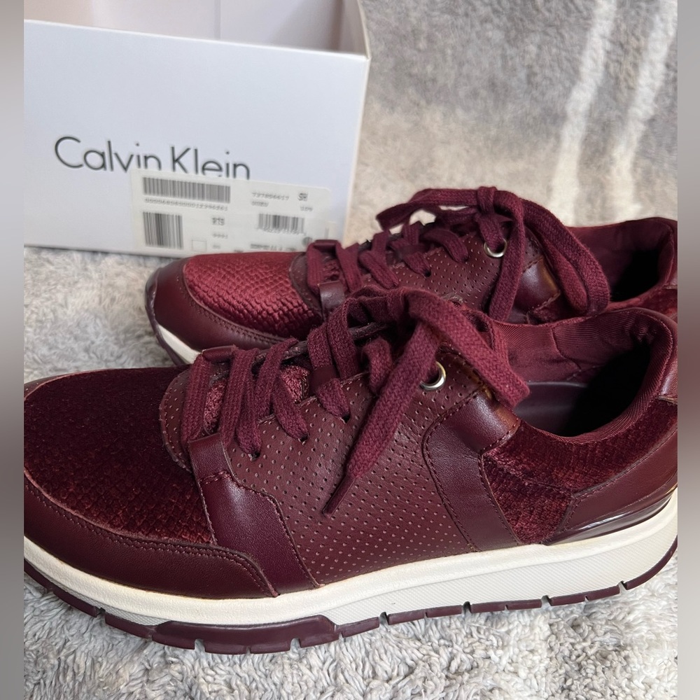 Never worn Calvin Klein Velvet & Leather Sneakers! “Vinnie: Cabernet velvet 6.5”